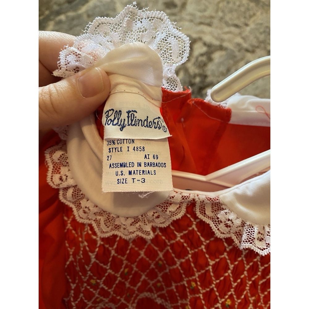 Vtg Polly Flinders Girls Sz 3T Smocked Dress Holiday Christmas Red White - Picture 6 of 6